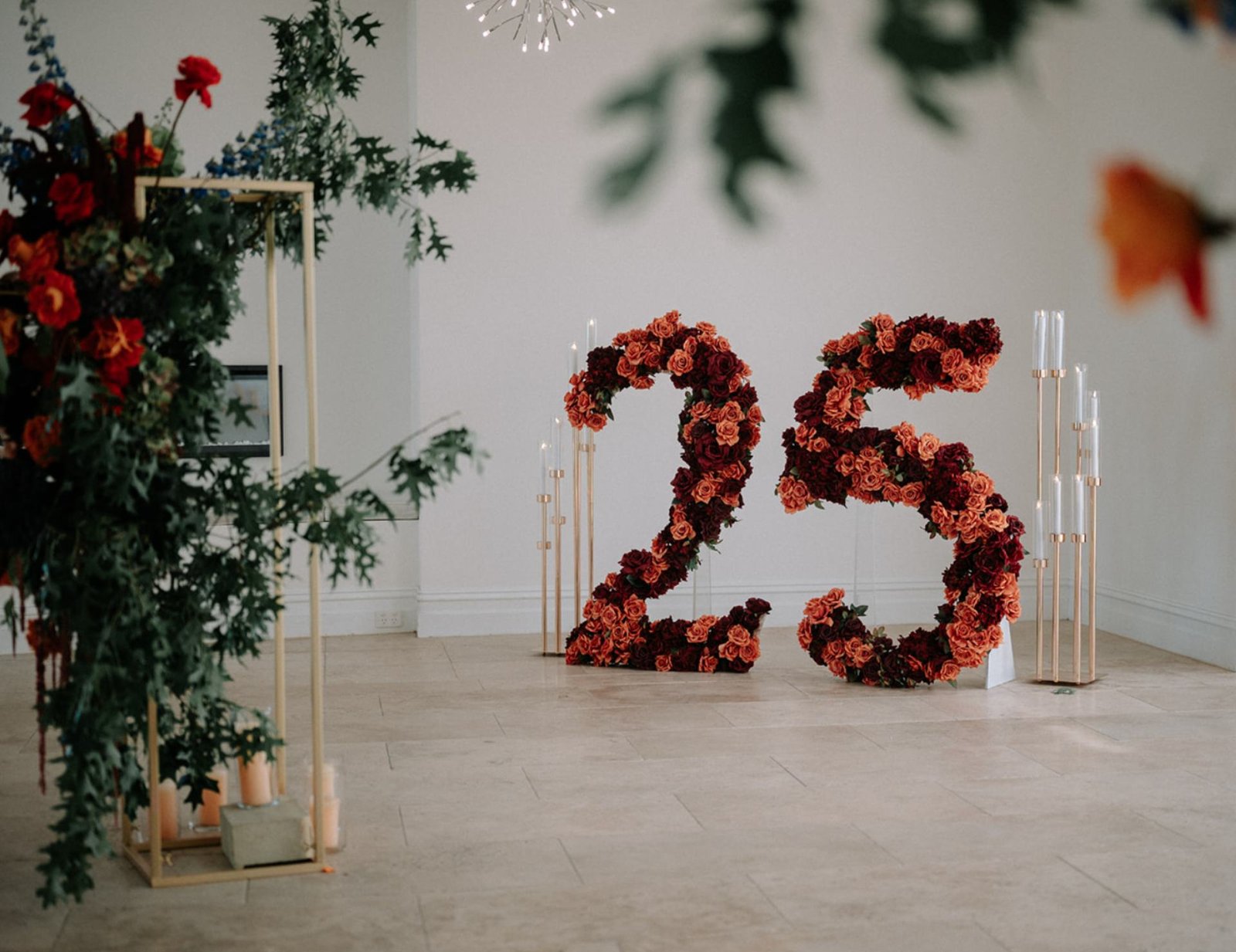 Floral picture station created by G Luxe Events for wedding anniversary in Melbourne