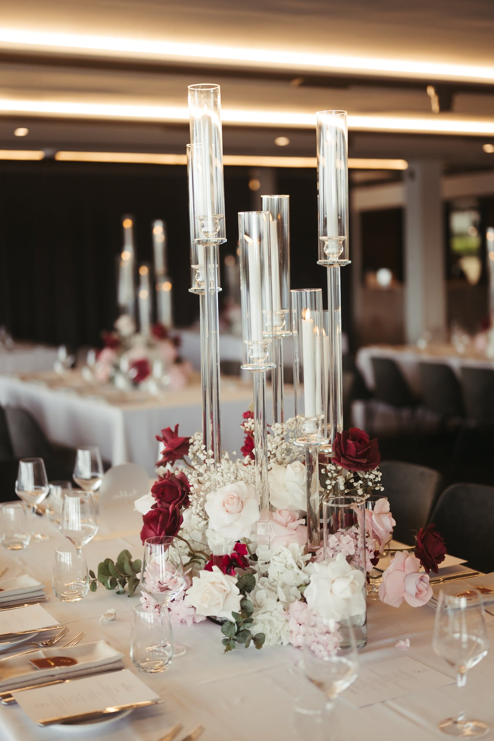 candles and flowers for wedding table melbourne by g luxe events